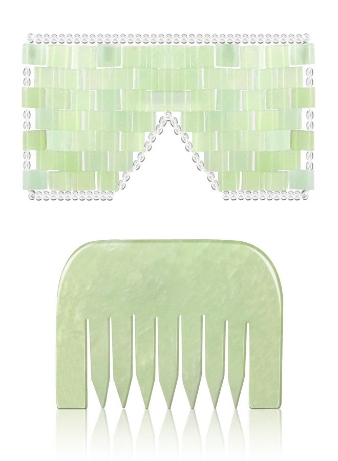 Halfchet Jade Eye Mask and Jade Comb Set Includes Weighted Eye Mask to Eliminate Wrinkles Puffiness Headache and Migraine Relief Handheld Natural Jade Massage Comb for Head Caring Therapy - Image 1